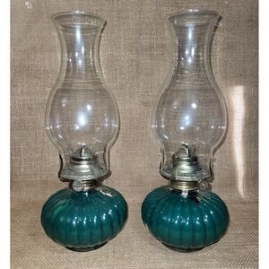 2 Lamplight Farms Kerosene Oil Lantern Lamp Emerald Green Made In USA Vintage